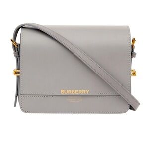 Burberry Light Gray Crossbody Grace Bag with Gold Accents